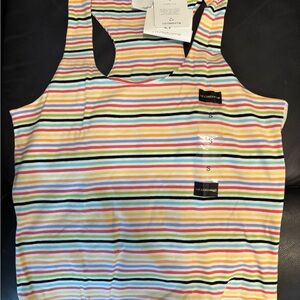 NWT Liz Claiborne Multicolor Striped Tank Top with Built in Bra. Size Small